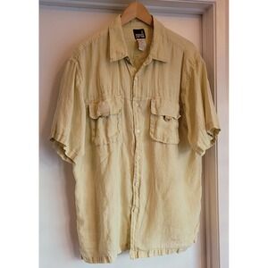Weekendz Off Men's Button-Down Shirt XL Casual Yellow 100% Linen‎